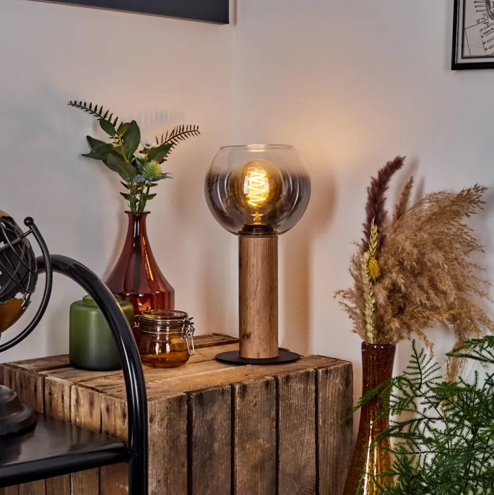 Lampe De Tablevouhet Brun, Couleur Bois, Noir, 1 Lumiere