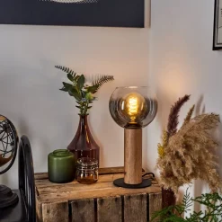 Lampe De Tablevouhet Brun, Couleur Bois, Noir, 1 Lumiere