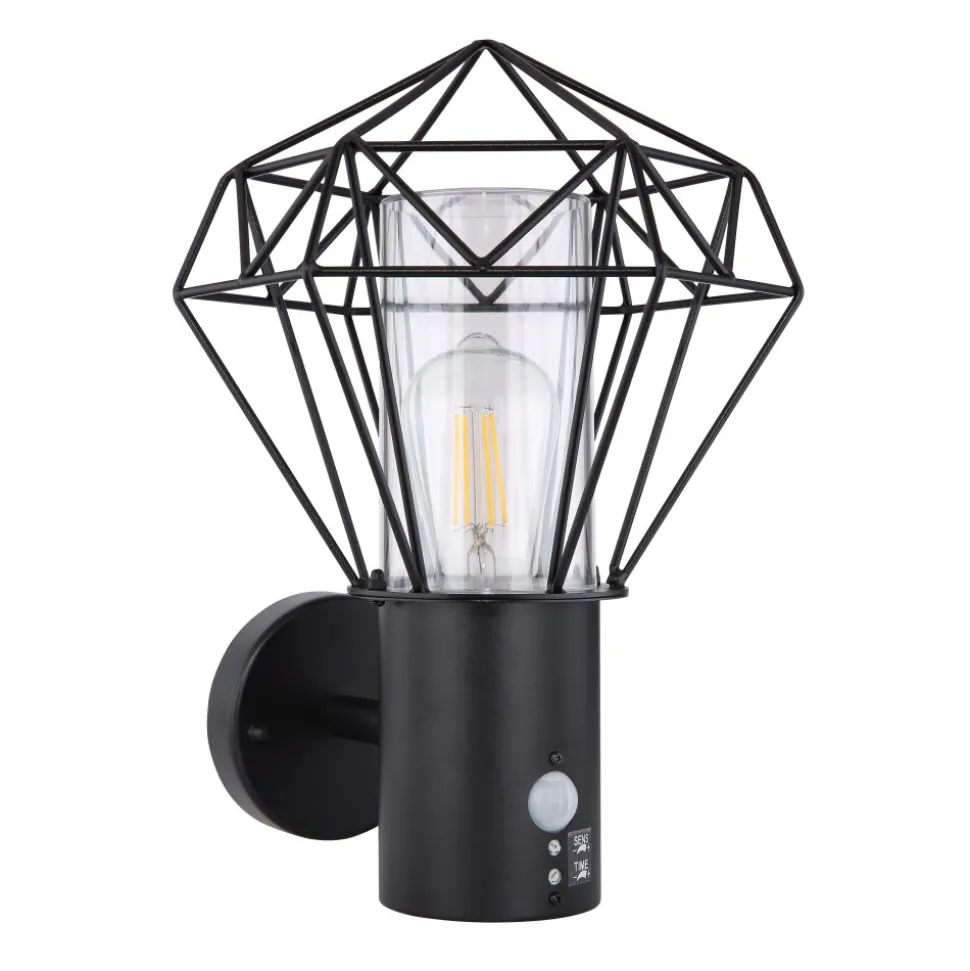 Lampe D'Exterieur Globo Horace Noir, 1 Lumiere, Detecteur De Mouvement