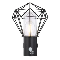 Lampe D'Exterieur Globo Horace Noir, 1 Lumiere, Detecteur De Mouvement