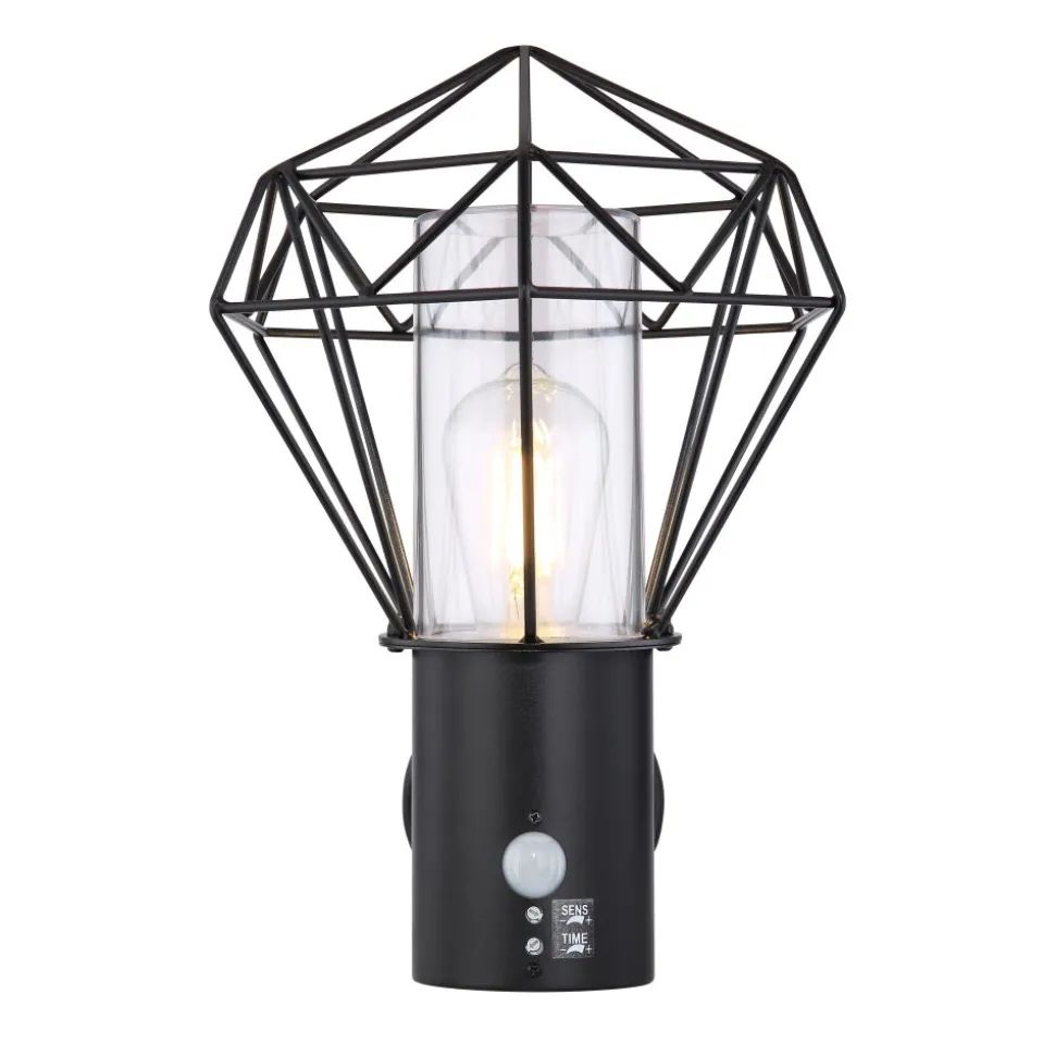 Lampe D'Exterieur Globo Horace Noir, 1 Lumiere, Detecteur De Mouvement