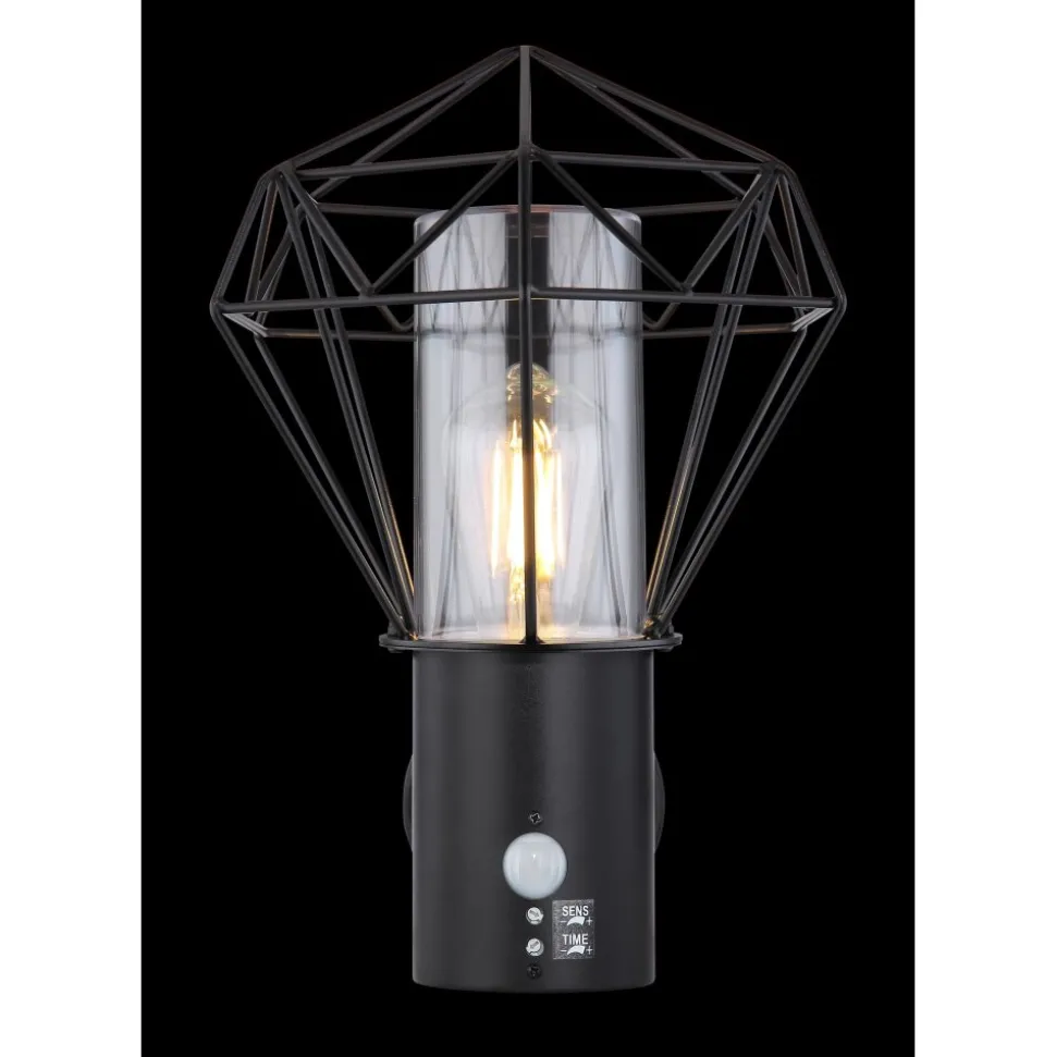 Lampe D'Exterieur Globo Horace Noir, 1 Lumiere, Detecteur De Mouvement