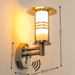 Lampe Murale D'Exterieur Forli Acier Inoxydable, 1 Lumiere, Detecteur De Mouvement