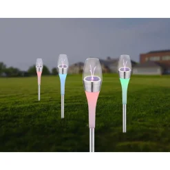 Lampe Solaire Globo Led Acier Inoxydable, 2 Lumieres, Changeur De Couleurs