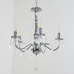 Lustre Cheop Chrome, Transparent, 5 Lumieres