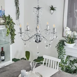 Lustre Cheop Chrome, Transparent, 5 Lumieres