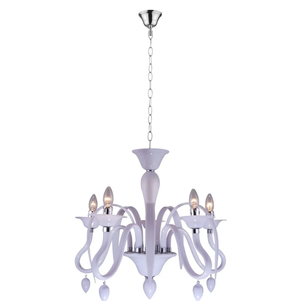 Lustre Globo Baya Chrome, Blanc, 5 Lumieres