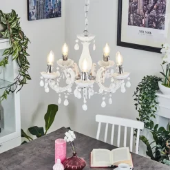 Lustre Malmback Chrome, Blanc, 5 Lumieres