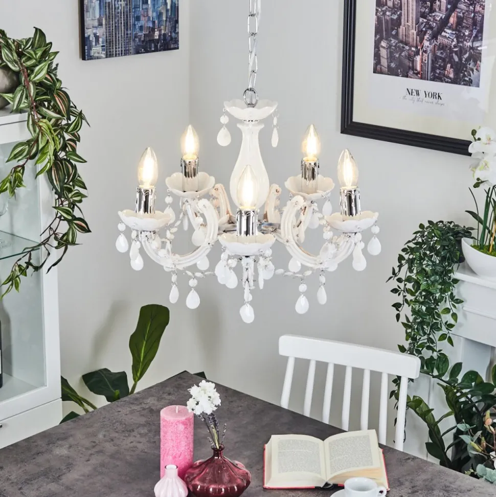 Lustre Malmback Chrome, Blanc, 5 Lumieres