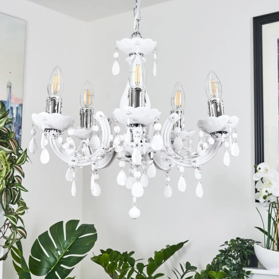 Lustre Malmback Chrome, Blanc, 5 Lumieres