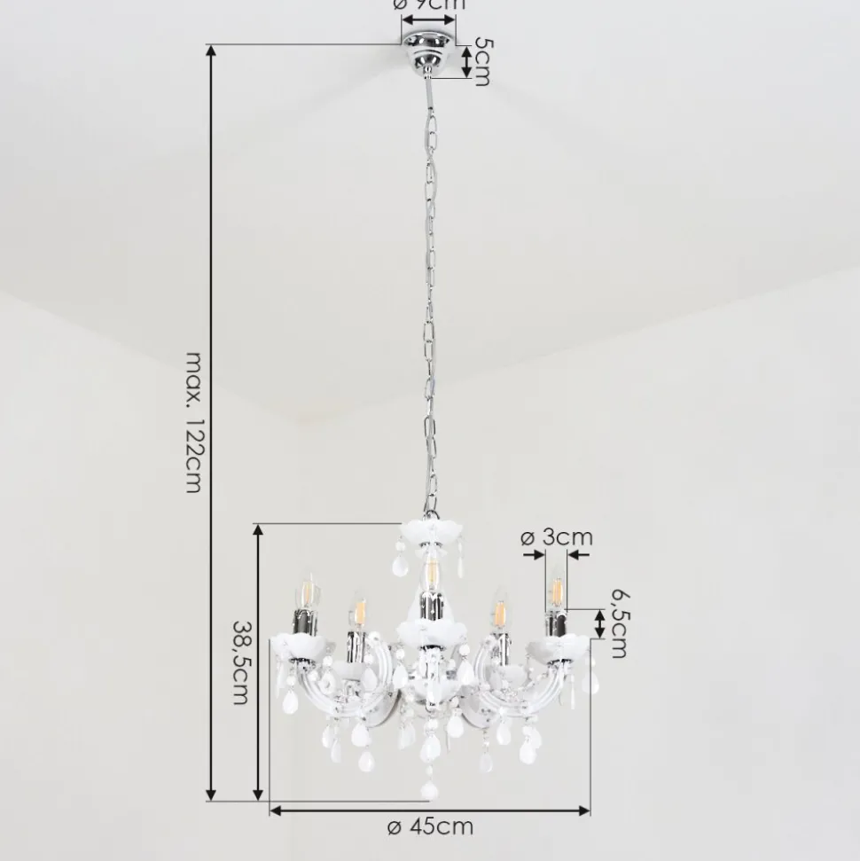 Lustre Malmback Chrome, Blanc, 5 Lumieres