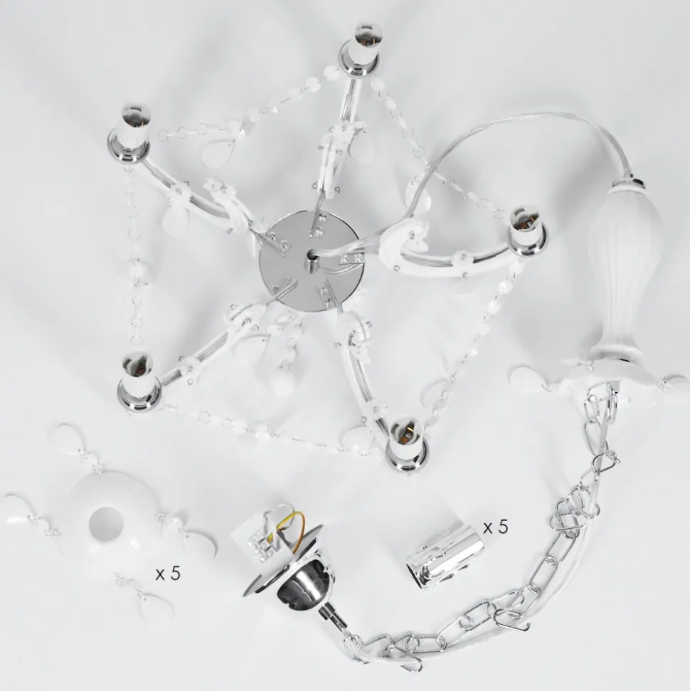Lustre Malmback Chrome, Blanc, 5 Lumieres