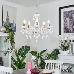 Lustre Malmback Chrome, Blanc, 5 Lumieres