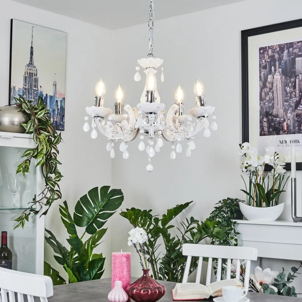 Lustre Malmback Chrome, Blanc, 5 Lumieres