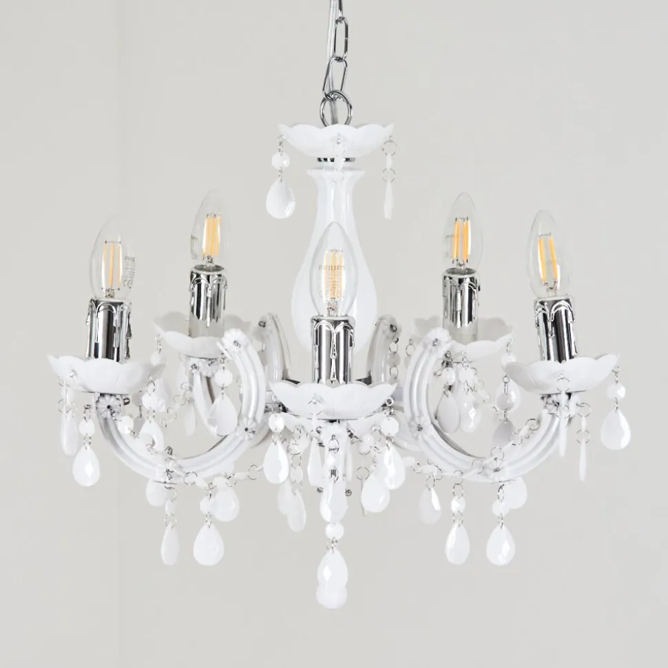 Lustre Malmback Chrome, Blanc, 5 Lumieres