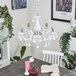 Lustre Malmback Chrome, Blanc, 5 Lumieres