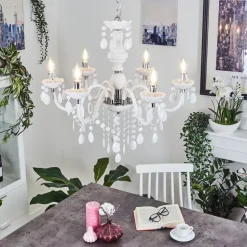 Lustre Malmback Chrome, Blanc, 6 Lumieres