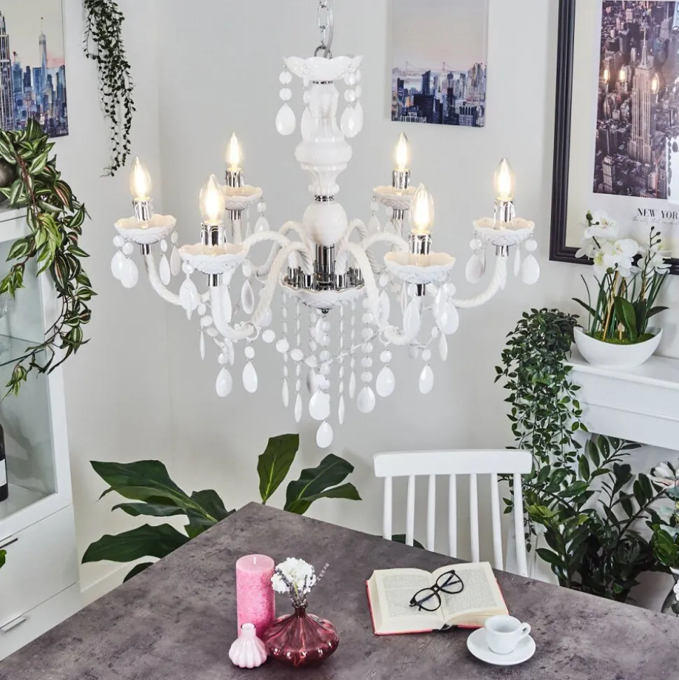 Lustre Malmback Chrome, Blanc, 6 Lumieres