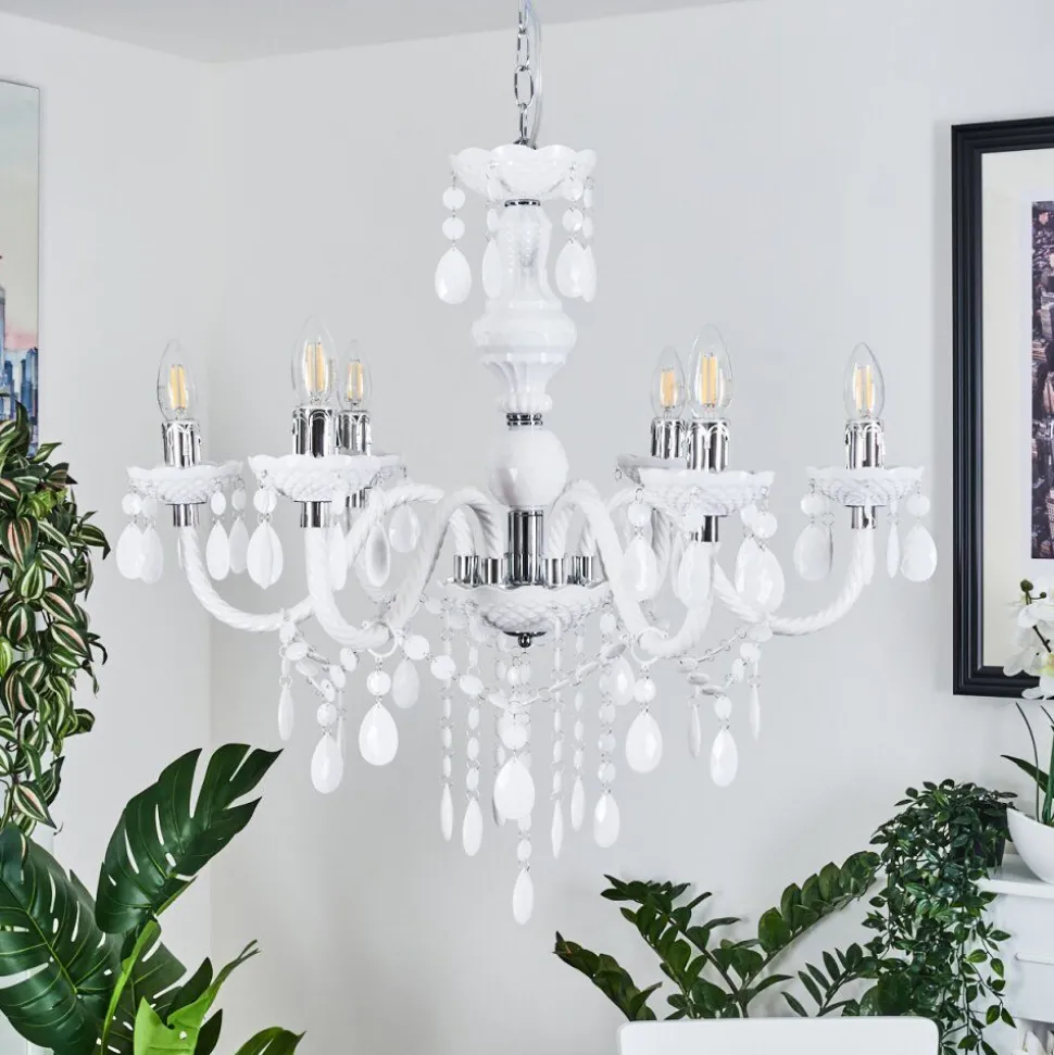 Lustre Malmback Chrome, Blanc, 6 Lumieres