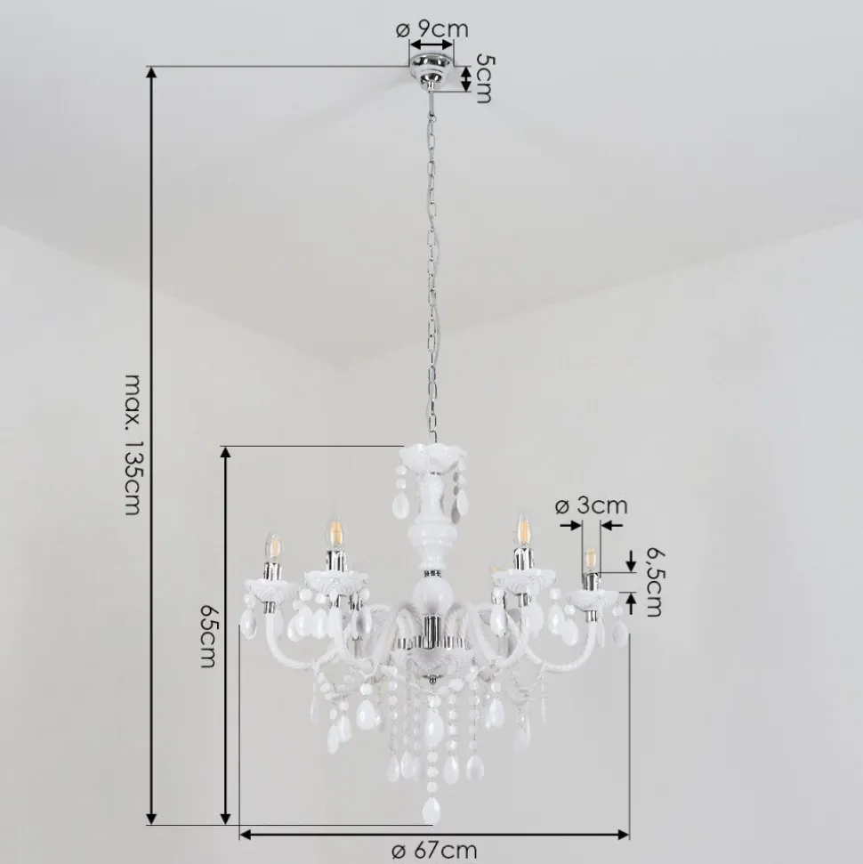 Lustre Malmback Chrome, Blanc, 6 Lumieres