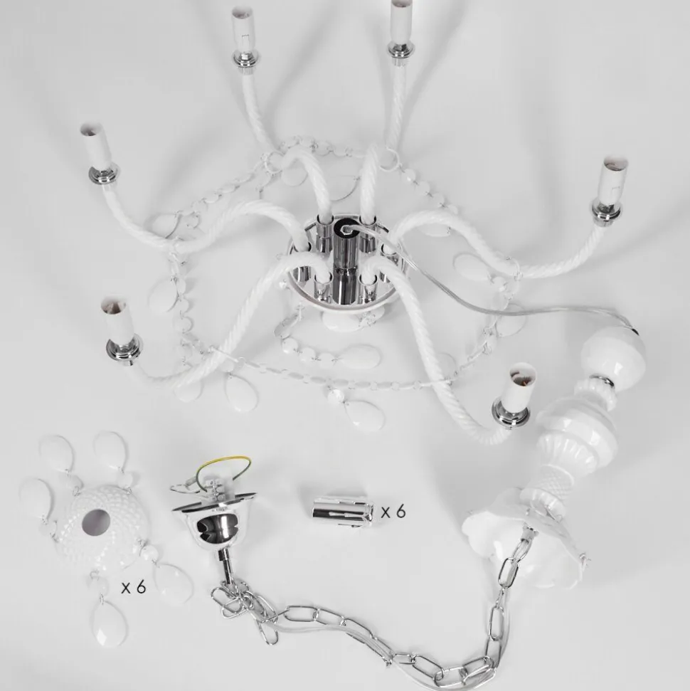 Lustre Malmback Chrome, Blanc, 6 Lumieres