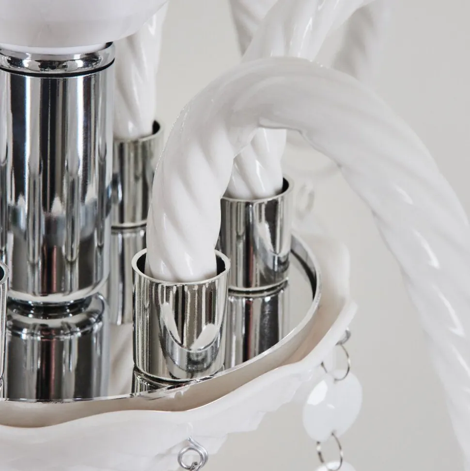 Lustre Malmback Chrome, Blanc, 6 Lumieres