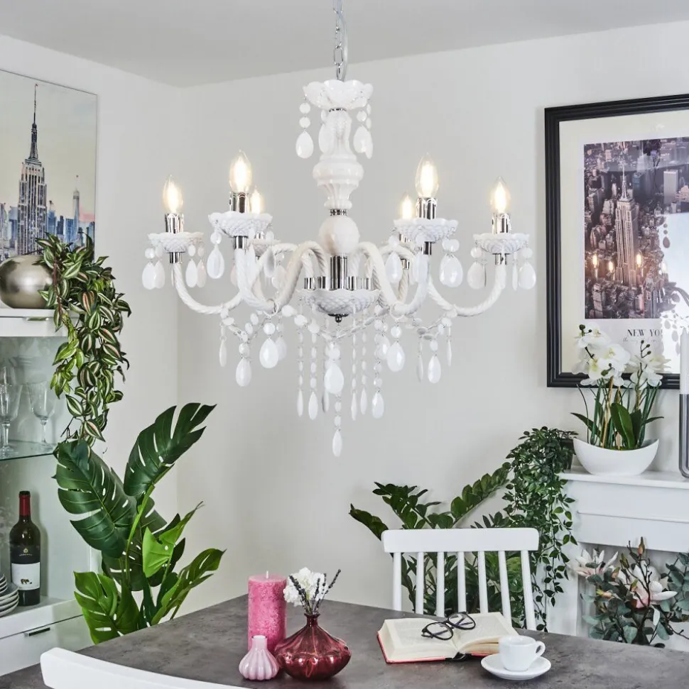 Lustre Malmback Chrome, Blanc, 6 Lumieres