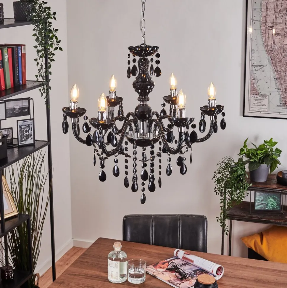 Lustre Malmback Chrome, Noir, 6 Lumieres
