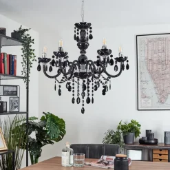 Lustre Malmback Chrome, Noir, 6 Lumieres
