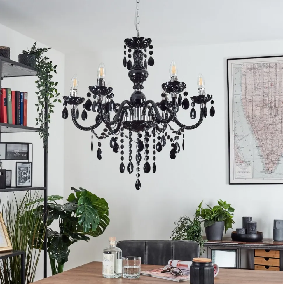 Lustre Malmback Chrome, Noir, 6 Lumieres