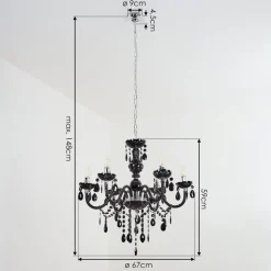 Lustre Malmback Chrome, Noir, 6 Lumieres