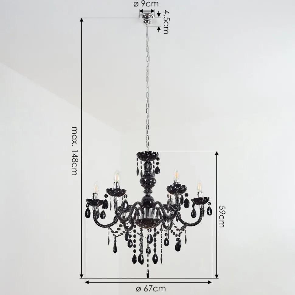 Lustre Malmback Chrome, Noir, 6 Lumieres