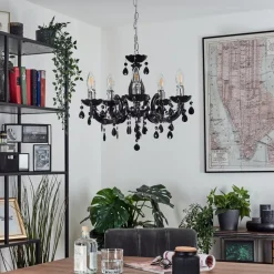 Lustre Malmback Chrome, Noir, 5 Lumieres