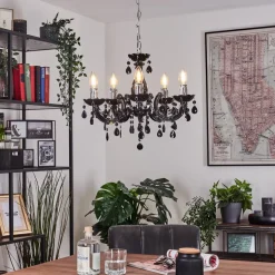 Lustre Malmback Chrome, Noir, 5 Lumieres