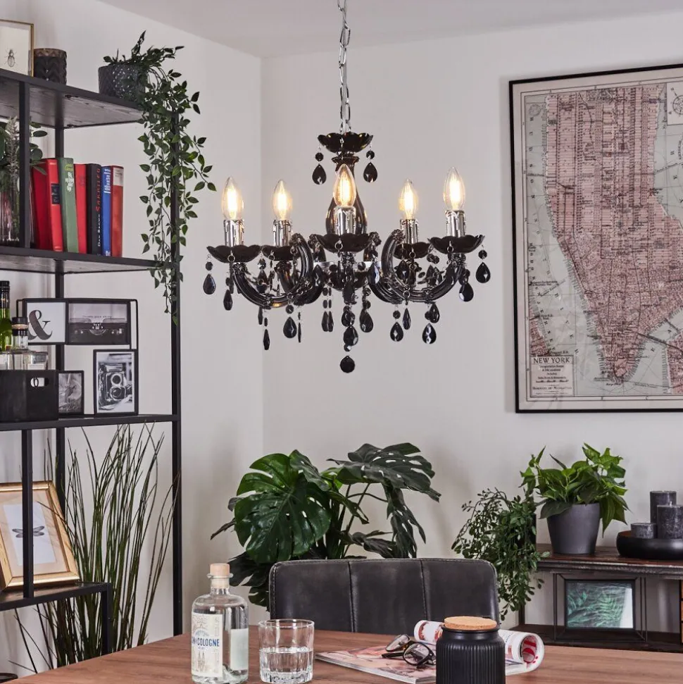 Lustre Malmback Chrome, Noir, 5 Lumieres