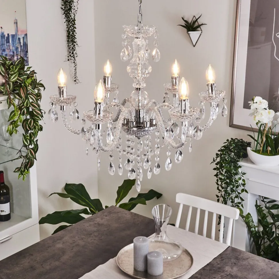 Lustre Malmback Chrome, Transparent, 6 Lumieres