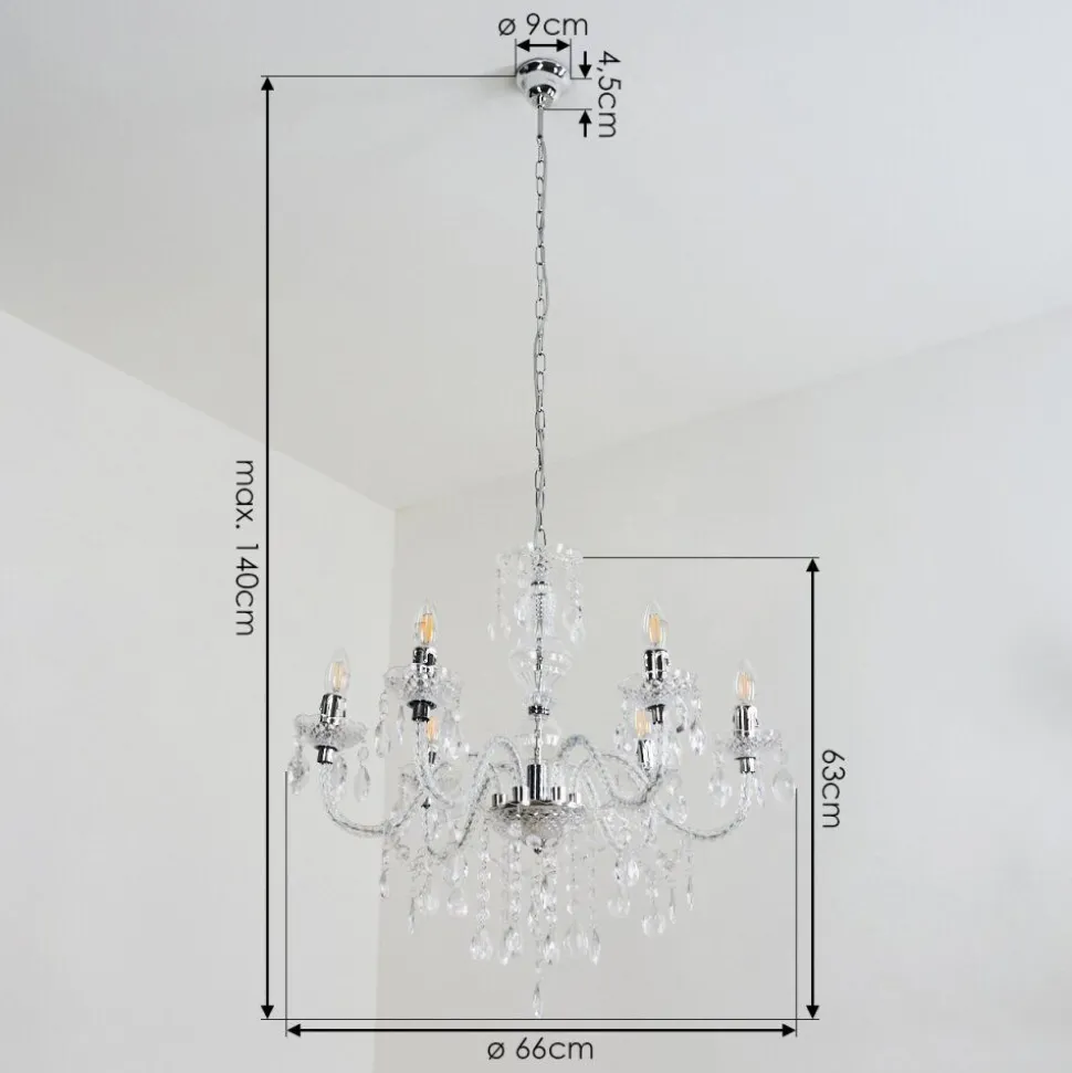 Lustre Malmback Chrome, Transparent, 6 Lumieres
