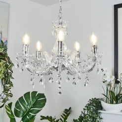 Lustre Malmback Chrome, Transparent, 5 Lumieres