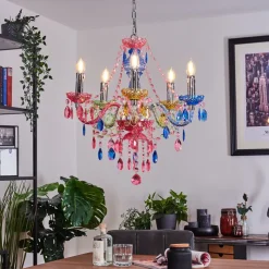 Lustre Malmback Multicolore, Chrome, 5 Lumieres