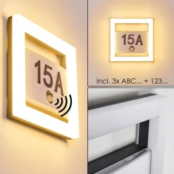 Numero D'Adresse Eclaire Louisville Led Gris, 1 Lumiere, Detecteur De Mouvement