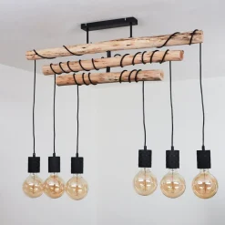 Plafonnier Ajaccio Bois Clair, Noir, 6 Lumieres