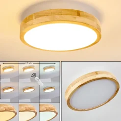 Plafonnier Bagaha Led Bois Clair, 1 Lumiere, Telecommandes