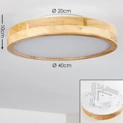 Plafonnier Bagaha Led Bois Clair, 1 Lumiere, Telecommandes