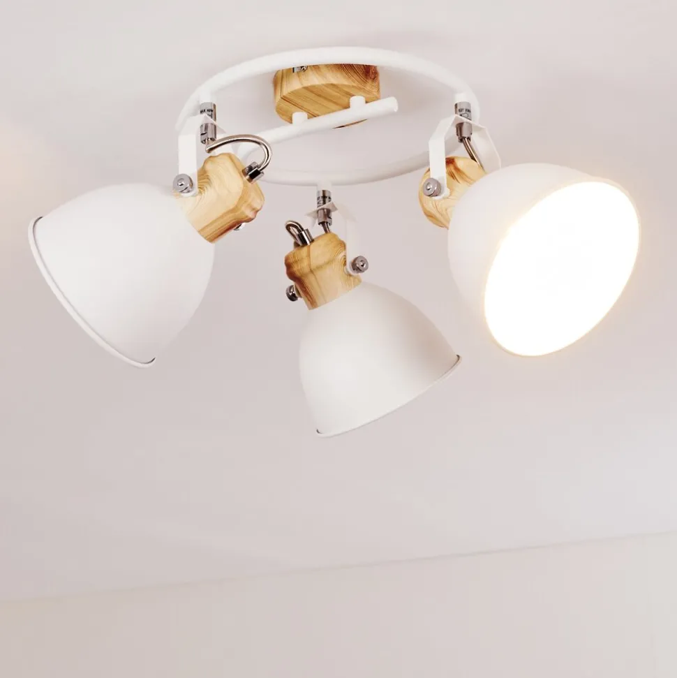 Plafonnier Banjul Bois Clair, Blanc, 3 Lumieres