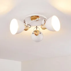 Plafonnier Banjul Bois Clair, Blanc, 3 Lumieres