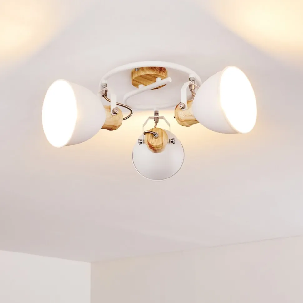 Plafonnier Banjul Bois Clair, Blanc, 3 Lumieres