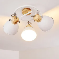 Plafonnier Banjul Bois Clair, Blanc, 3 Lumieres