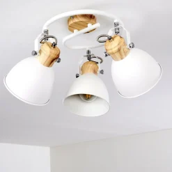Plafonnier Banjul Bois Clair, Blanc, 3 Lumieres