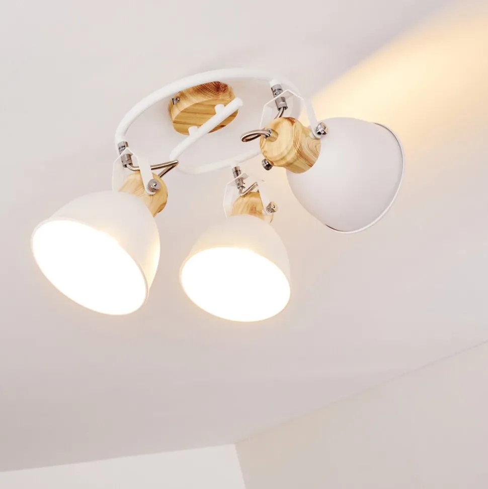 Plafonnier Banjul Bois Clair, Blanc, 3 Lumieres