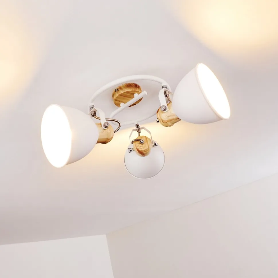 Plafonnier Banjul Bois Clair, Blanc, 3 Lumieres